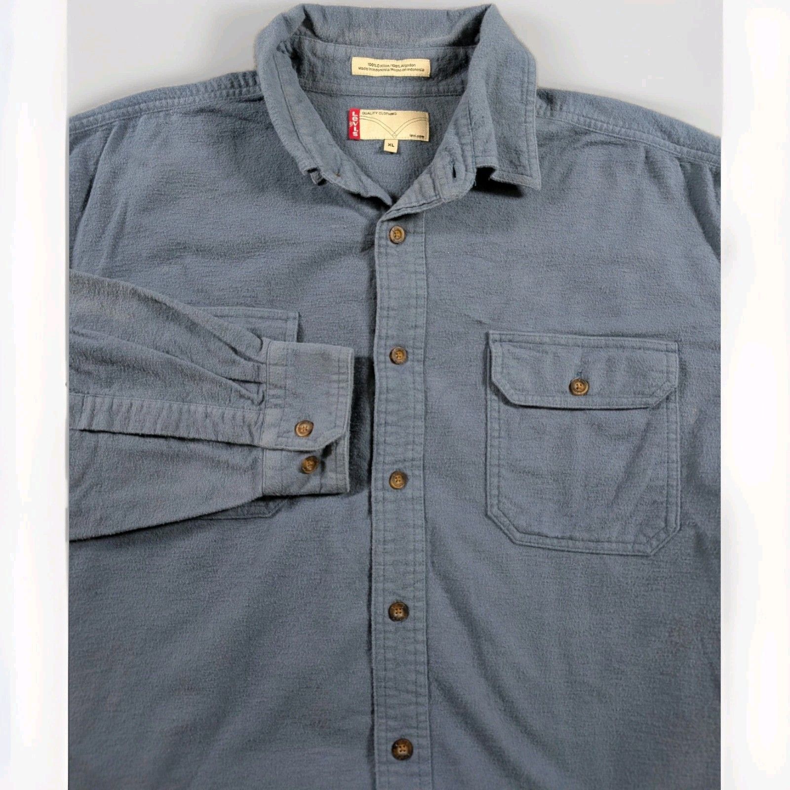 Levi's Chamois Flannel Shacket Mens Xl Blue Button Up Cotton Shirt Jacket